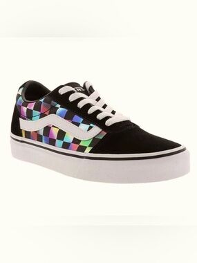 Vans Ward Black & Rainbow Iridescent Glitter Checkered Womens Size 8.5 NIB